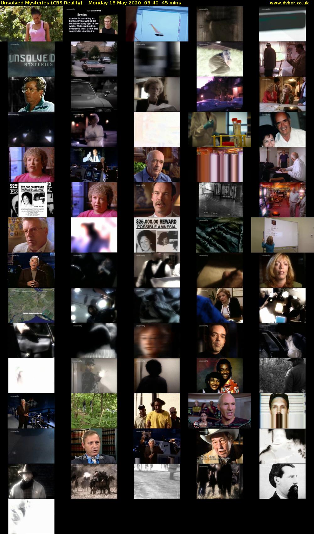 Unsolved Mysteries (CBS Reality) Monday 18 May 2020 03:40 - 04:25