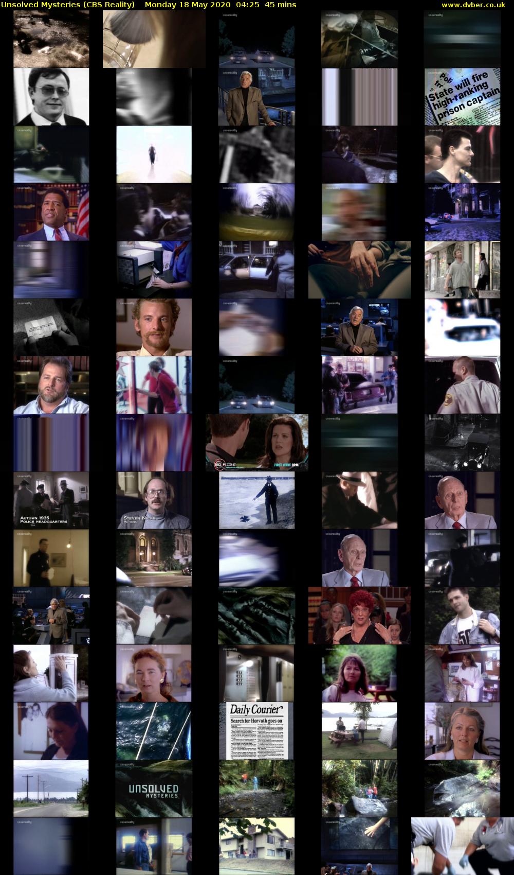 Unsolved Mysteries (CBS Reality) Monday 18 May 2020 04:25 - 05:10