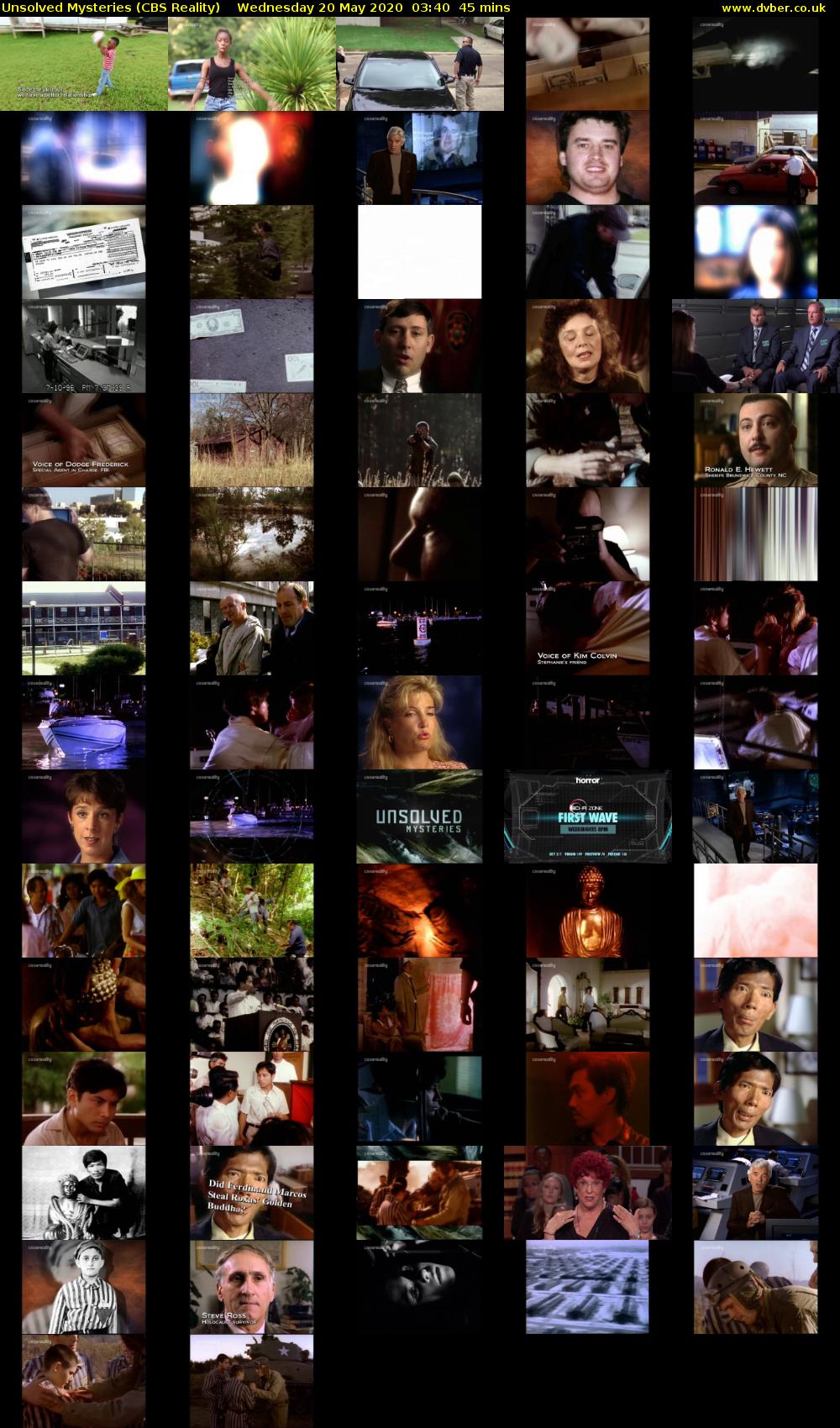 Unsolved Mysteries (CBS Reality) Wednesday 20 May 2020 03:40 - 04:25