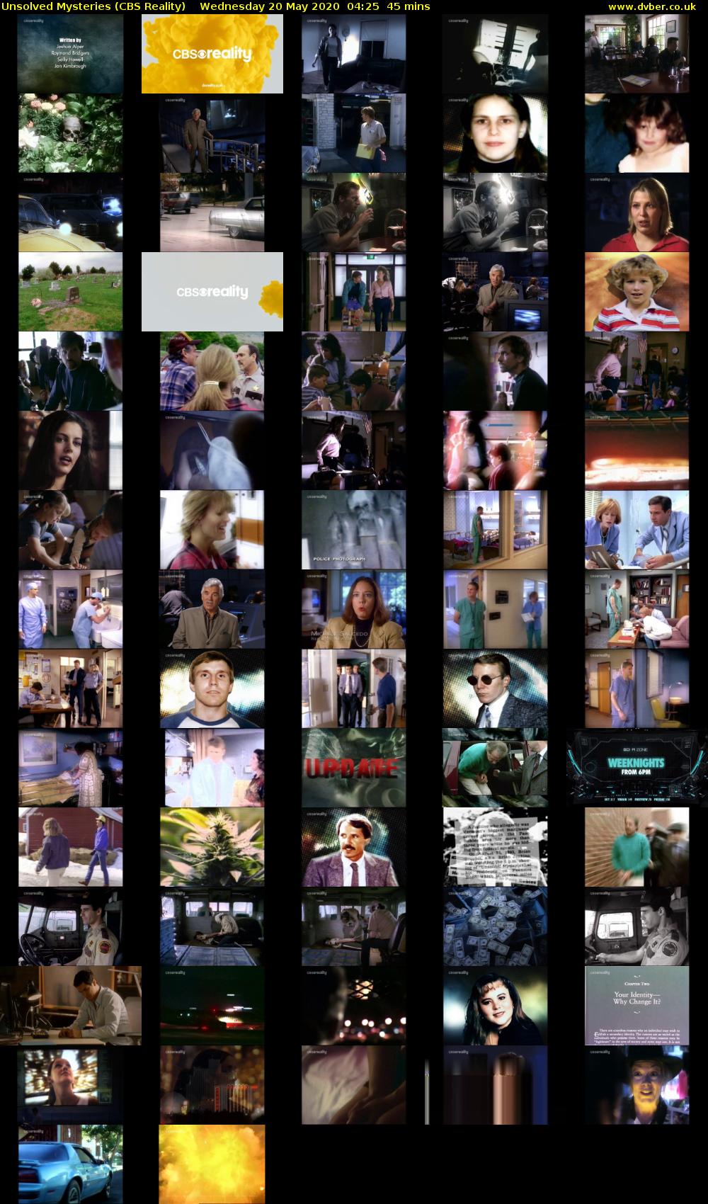 Unsolved Mysteries (CBS Reality) Wednesday 20 May 2020 04:25 - 05:10