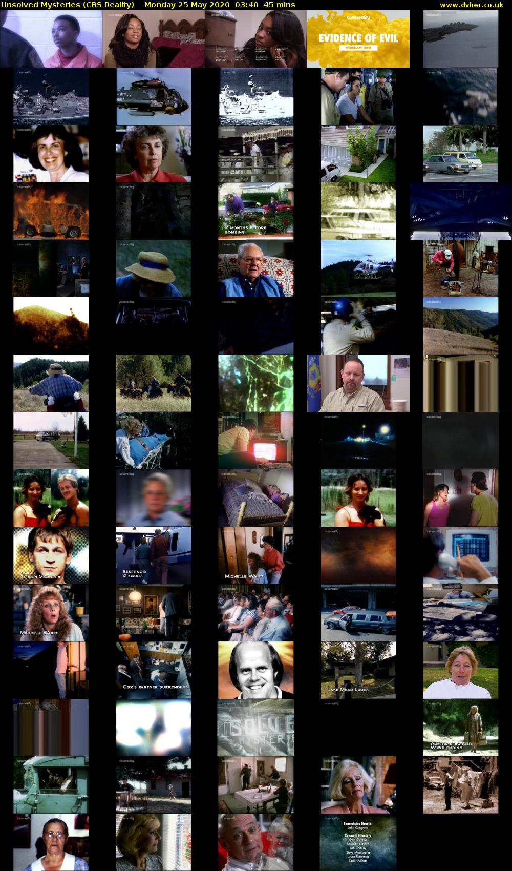 Unsolved Mysteries (CBS Reality) Monday 25 May 2020 03:40 - 04:25