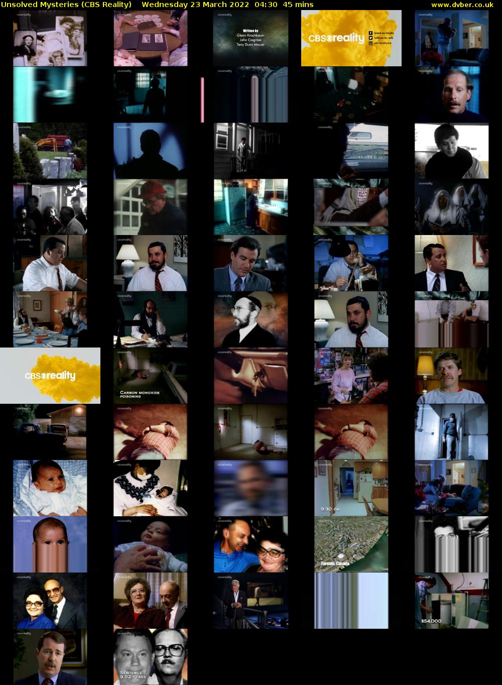 Unsolved Mysteries (CBS Reality) Wednesday 23 March 2022 04:30 - 05:15