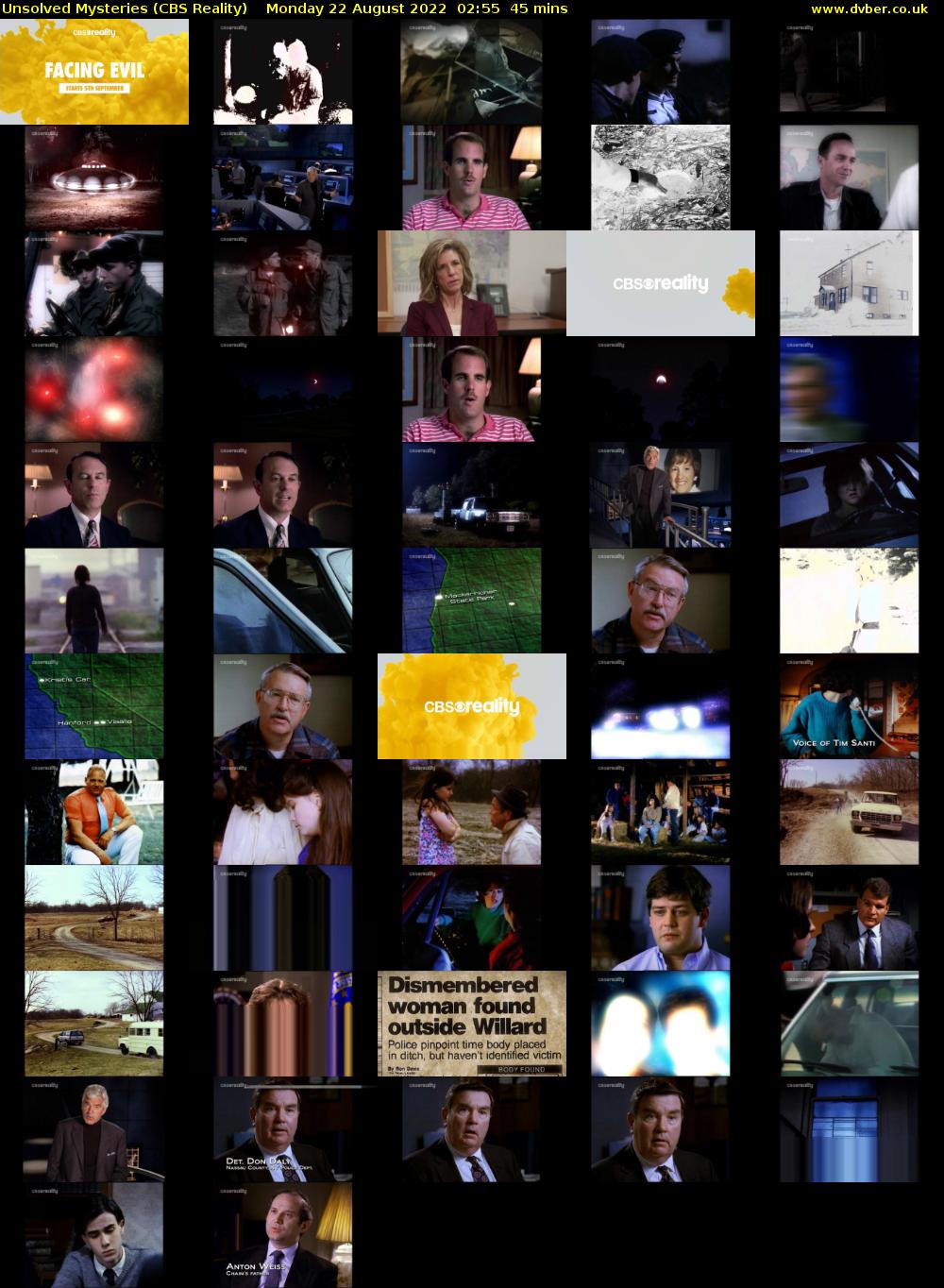 Unsolved Mysteries (CBS Reality) Monday 22 August 2022 02:55 - 03:40