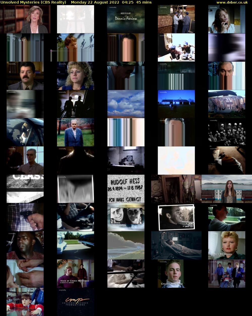 Unsolved Mysteries (CBS Reality) Monday 22 August 2022 04:25 - 05:10