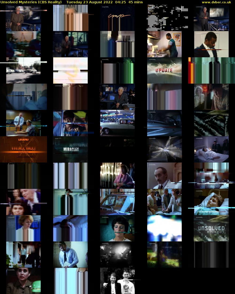Unsolved Mysteries (CBS Reality) Tuesday 23 August 2022 04:25 - 05:10