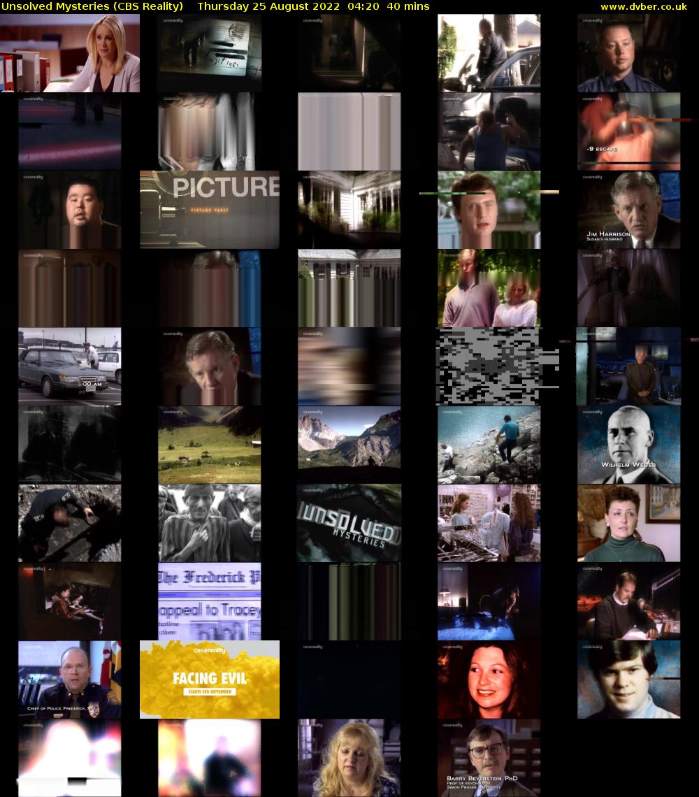 Unsolved Mysteries (CBS Reality) Thursday 25 August 2022 04:20 - 05:00