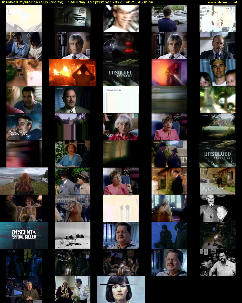 Unsolved Mysteries (CBS Reality) Saturday 3 September 2022 04:25 - 05:10