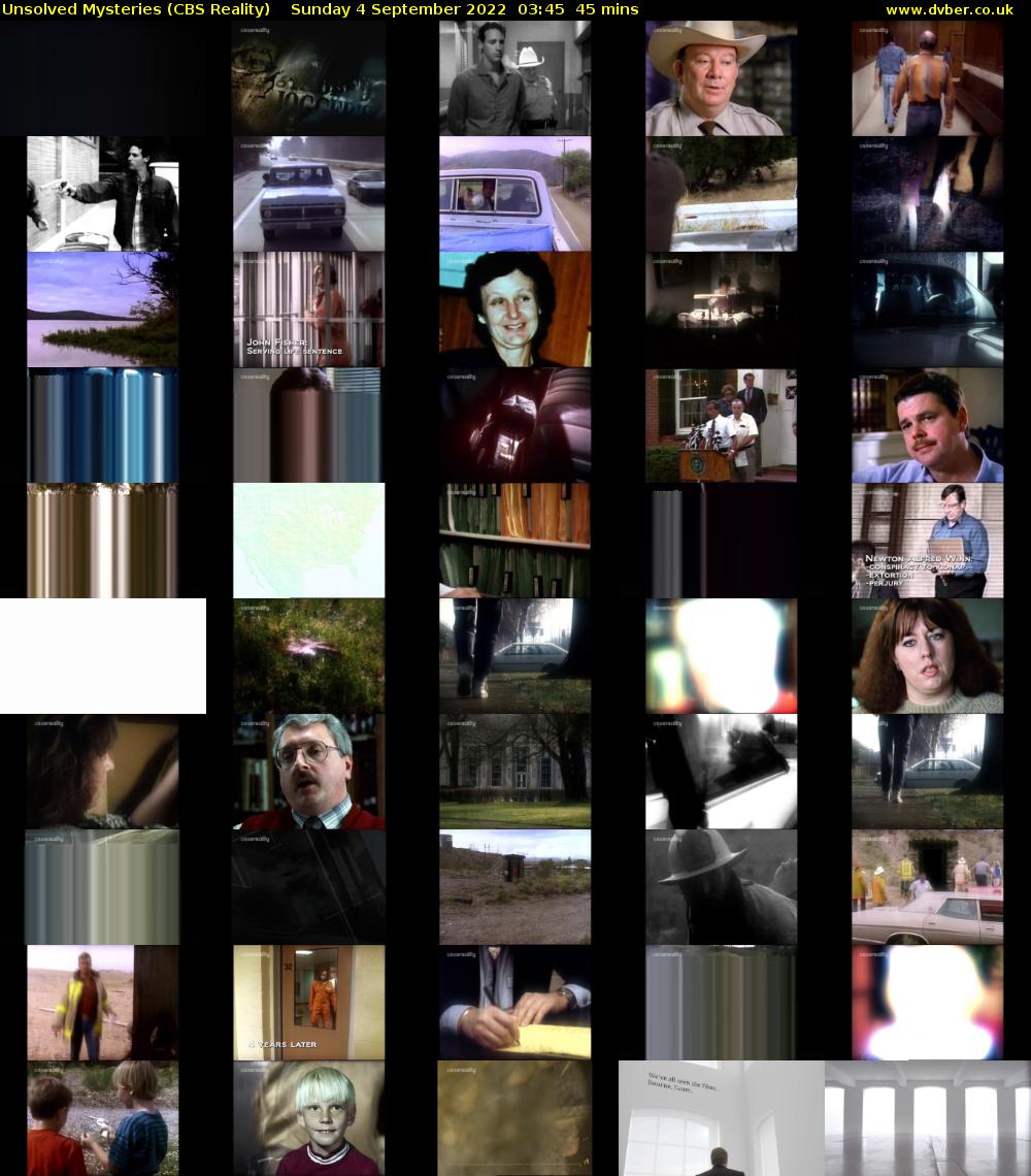 Unsolved Mysteries (CBS Reality) Sunday 4 September 2022 03:45 - 04:30