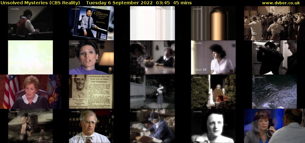 Unsolved Mysteries (CBS Reality) Tuesday 6 September 2022 03:45 - 04:30