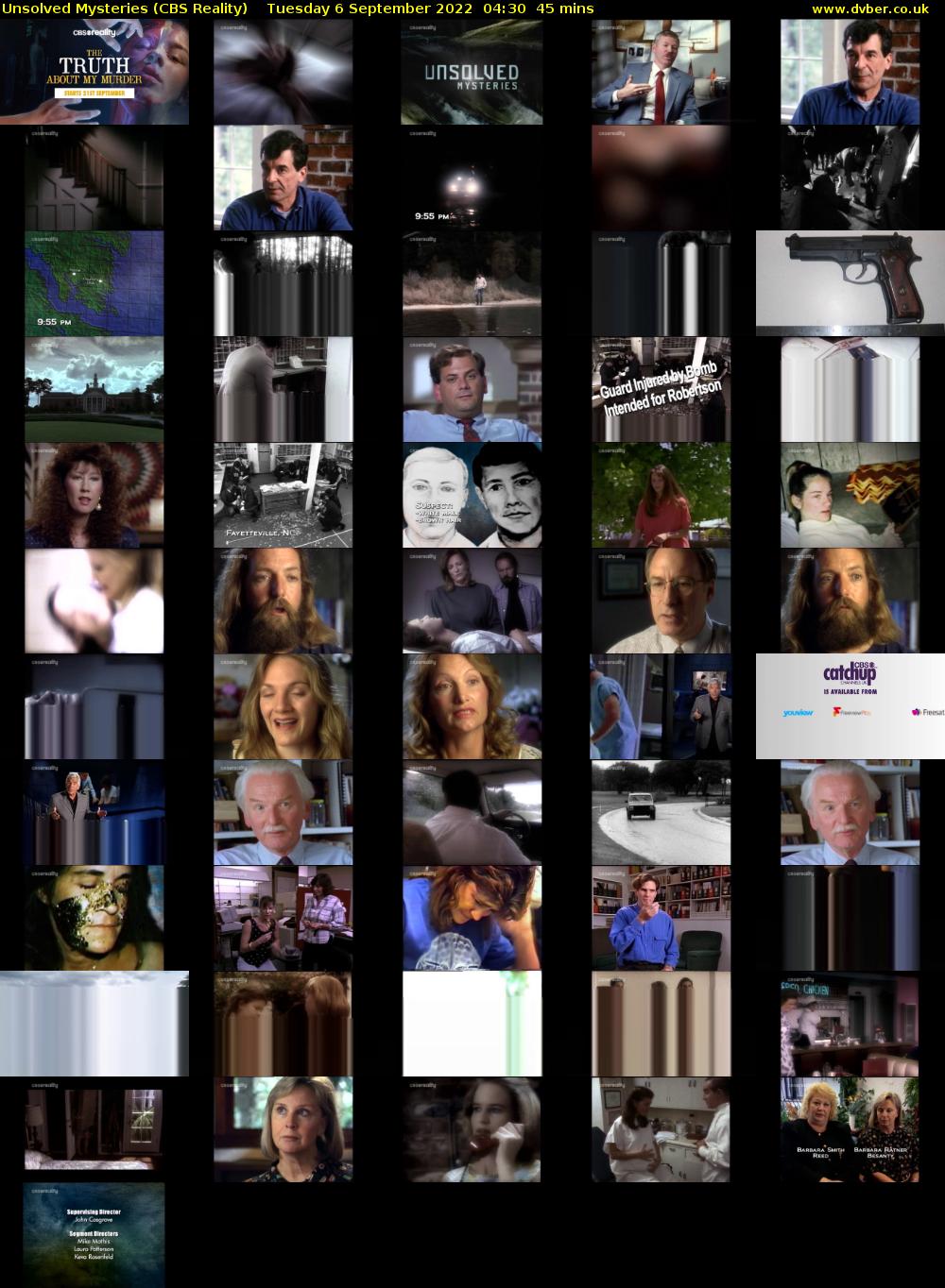 Unsolved Mysteries (CBS Reality) Tuesday 6 September 2022 04:30 - 05:15