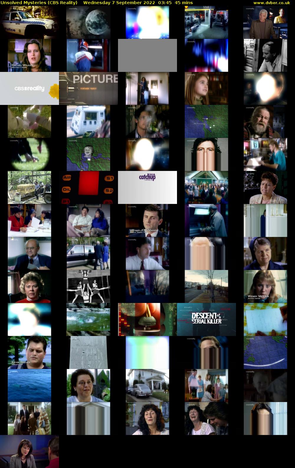 Unsolved Mysteries (CBS Reality) Wednesday 7 September 2022 03:45 - 04:30
