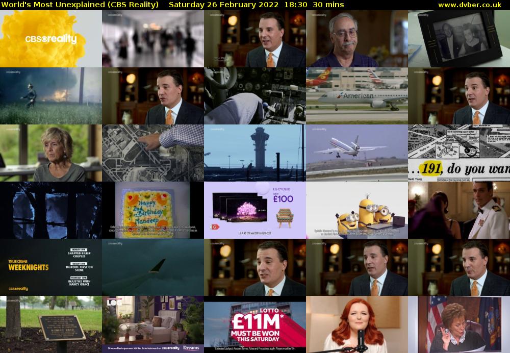 World's Most Unexplained (CBS Reality) Saturday 26 February 2022 18:30 - 19:00