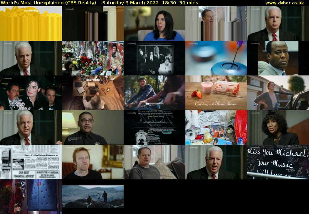 World's Most Unexplained (CBS Reality) Saturday 5 March 2022 18:30 - 19:00