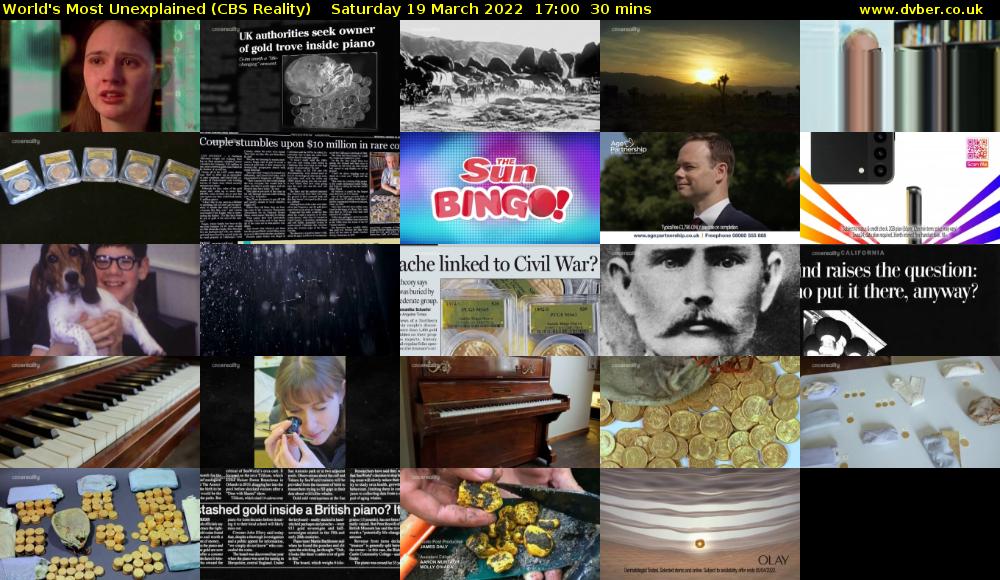 World's Most Unexplained (CBS Reality) Saturday 19 March 2022 17:00 - 17:30