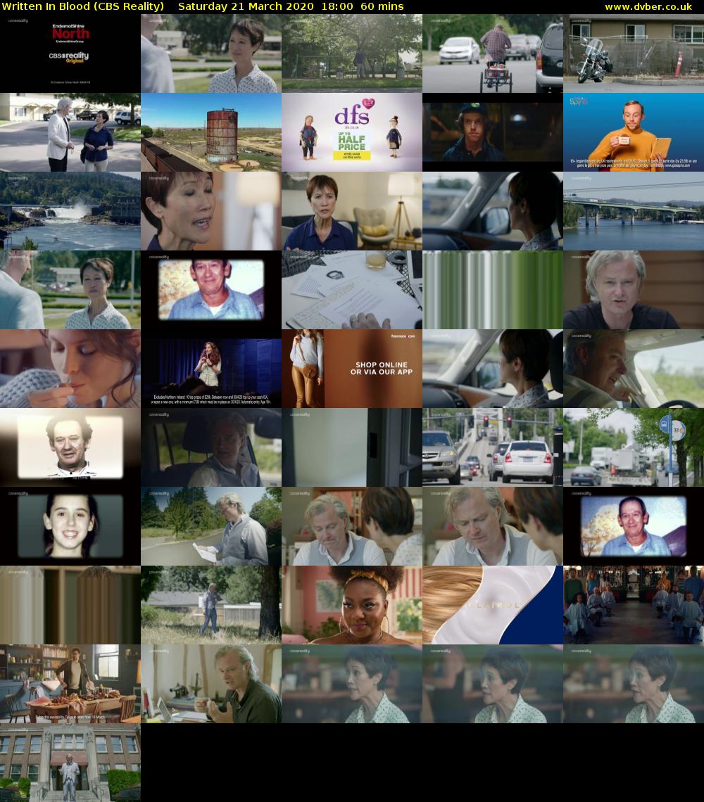 Written In Blood (CBS Reality) Saturday 21 March 2020 18:00 - 19:00