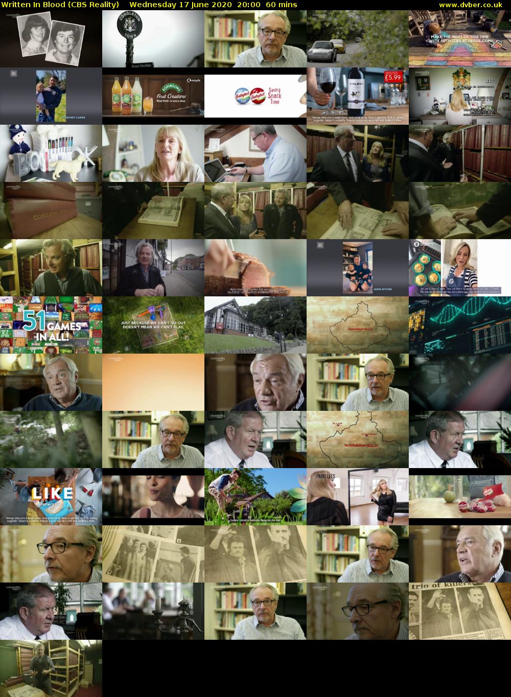 Written In Blood (CBS Reality) Wednesday 17 June 2020 20:00 - 21:00