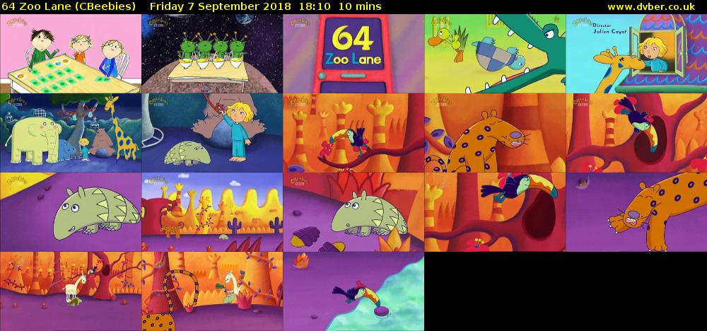 64 Zoo Lane (CBeebies) Friday 7 September 2018 18:10 - 18:20
