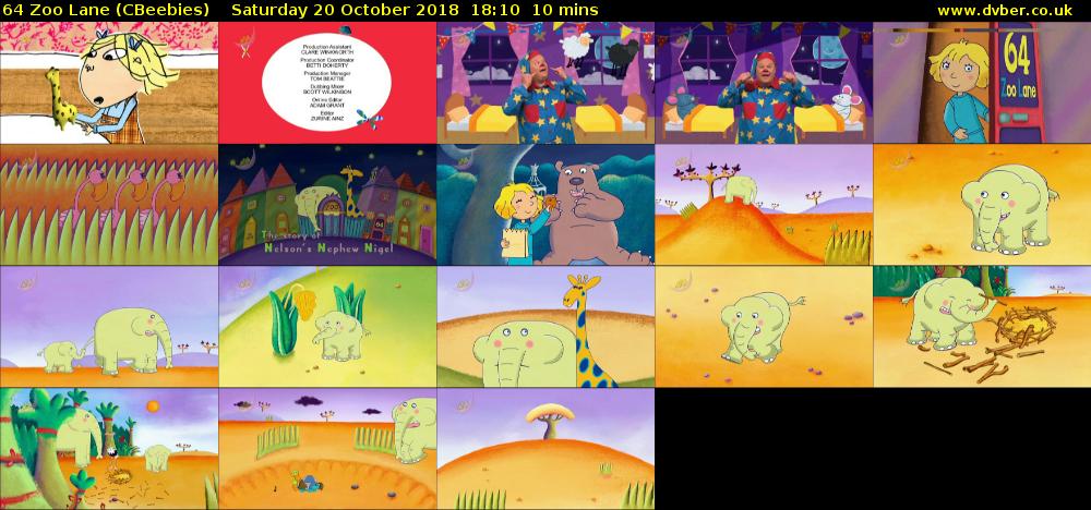64 Zoo Lane (CBeebies) Saturday 20 October 2018 18:10 - 18:20