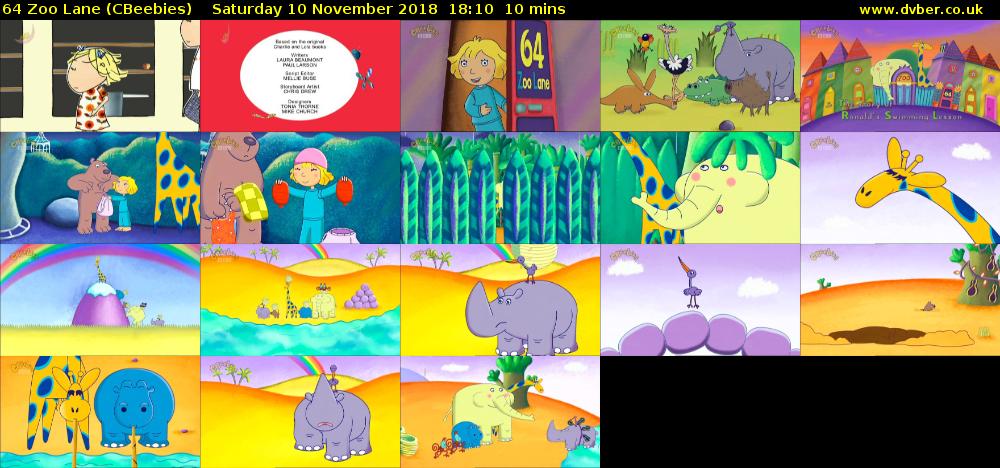 64 Zoo Lane (CBeebies) Saturday 10 November 2018 18:10 - 18:20