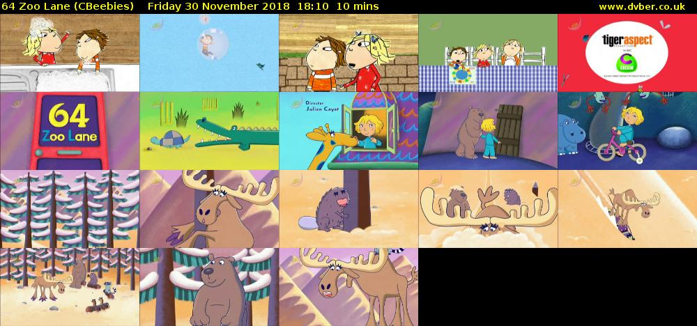 64 Zoo Lane (CBeebies) Friday 30 November 2018 18:10 - 18:20