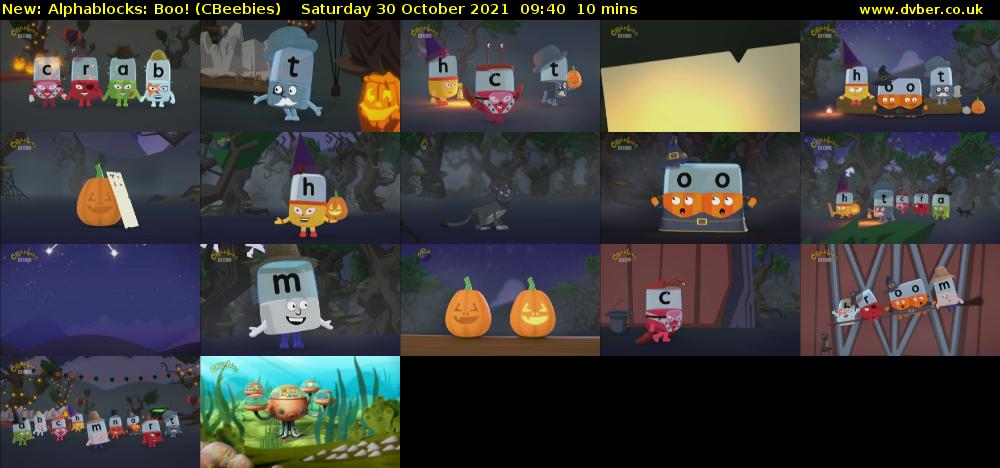 Alphablocks: Boo! (CBeebies) Saturday 30 October 2021 09:40 - 09:50