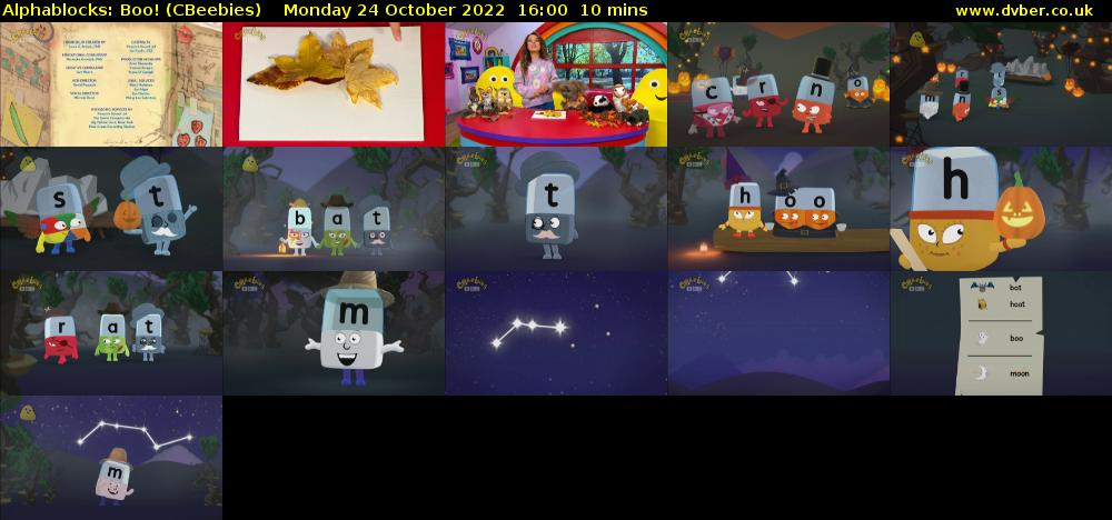 Alphablocks: Boo! (CBeebies) Monday 24 October 2022 16:00 - 16:10