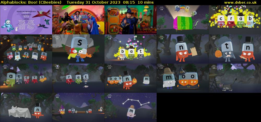 Alphablocks: Boo! (CBeebies) Tuesday 31 October 2023 08:15 - 08:25
