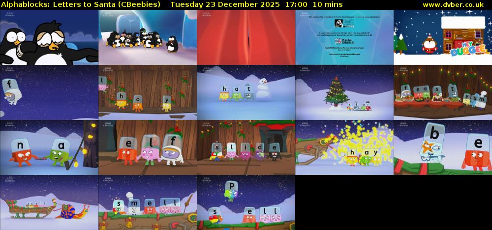 Alphablocks: Letters to Santa (CBeebies) Tuesday 23 December 2025 17:00 - 17:10