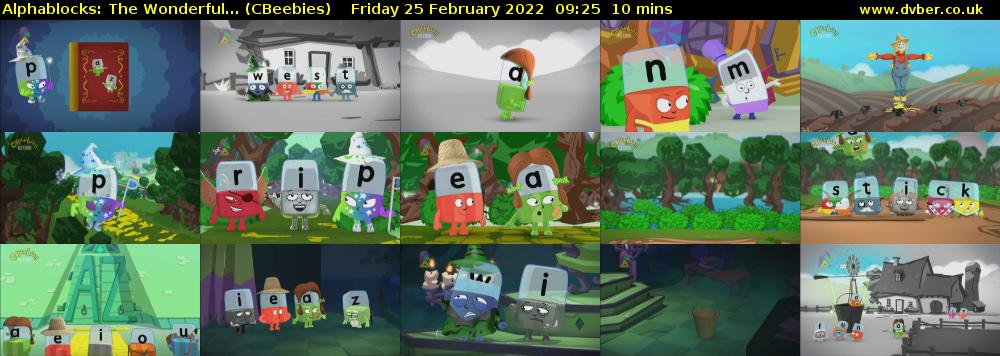 Alphablocks: The Wonderful... (CBeebies) Friday 25 February 2022 09:25 - 09:35