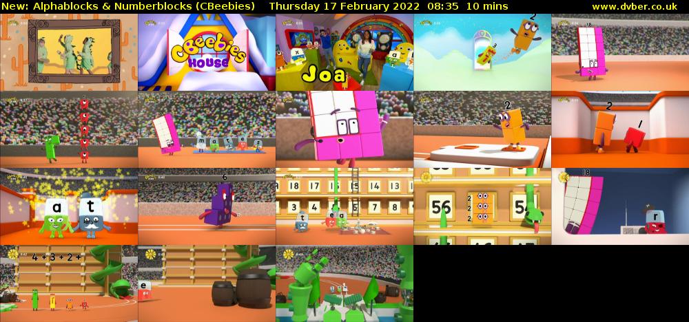 Alphablocks & Numberblocks (CBeebies) Thursday 17 February 2022 08:35 - 08:45