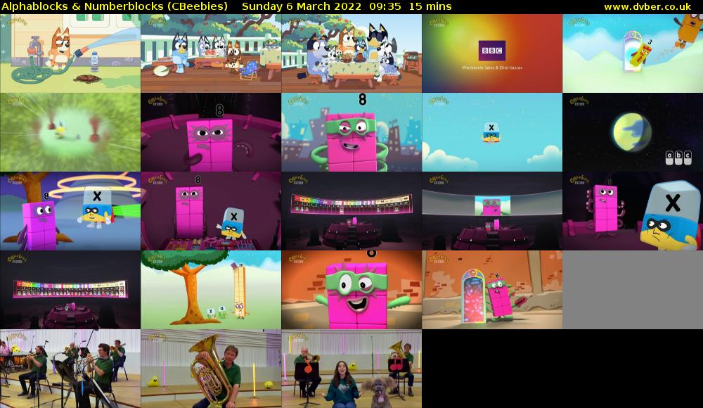Alphablocks & Numberblocks (CBeebies) Sunday 6 March 2022 09:35 - 09:50