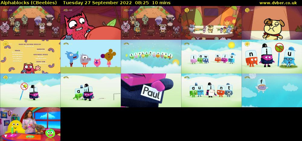 Alphablocks (CBeebies) Tuesday 27 September 2022 08:25 - 08:35