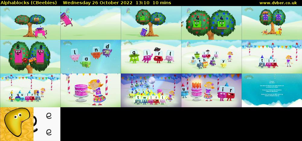 Alphablocks (CBeebies) Wednesday 26 October 2022 13:10 - 13:20