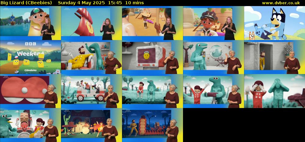 Big Lizard (CBeebies) Sunday 4 May 2025 15:45 - 15:55