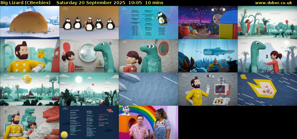 Big Lizard (CBeebies) Saturday 20 September 2025 10:05 - 10:15