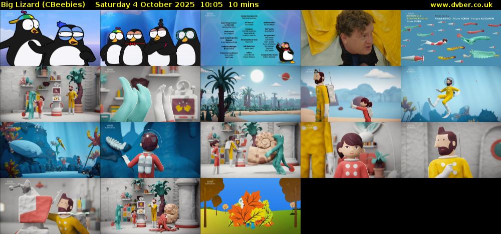 Big Lizard (CBeebies) Saturday 4 October 2025 10:05 - 10:15