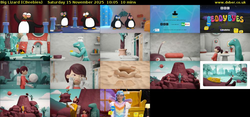 Big Lizard (CBeebies) Saturday 15 November 2025 10:05 - 10:15