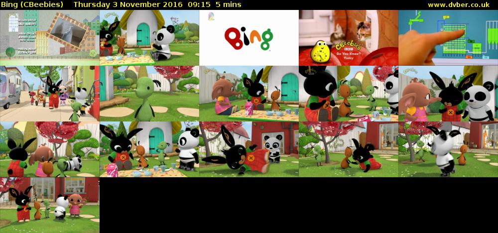 Bing (CBeebies) Thursday 3 November 2016 09:15 - 09:20