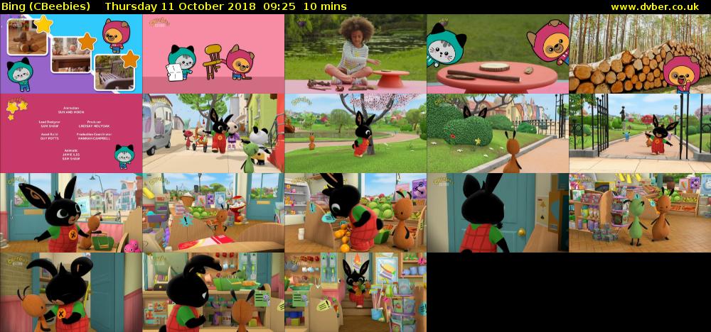 Bing (CBeebies) Thursday 11 October 2018 09:25 - 09:35