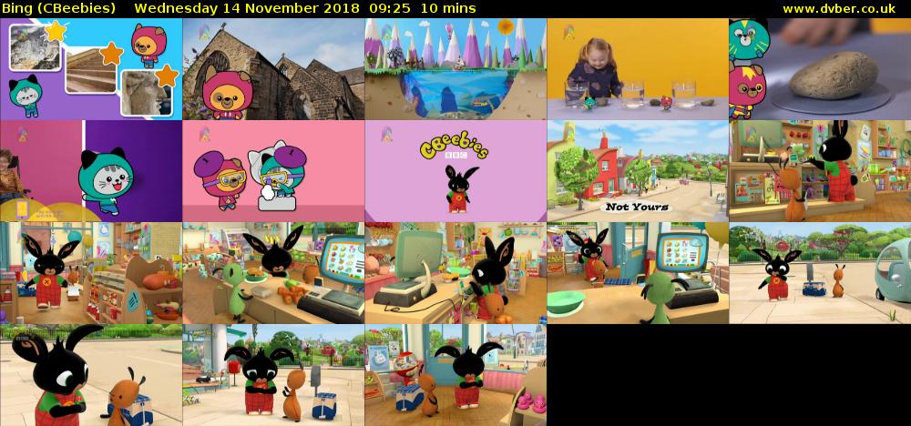 Bing (CBeebies) Wednesday 14 November 2018 09:25 - 09:35