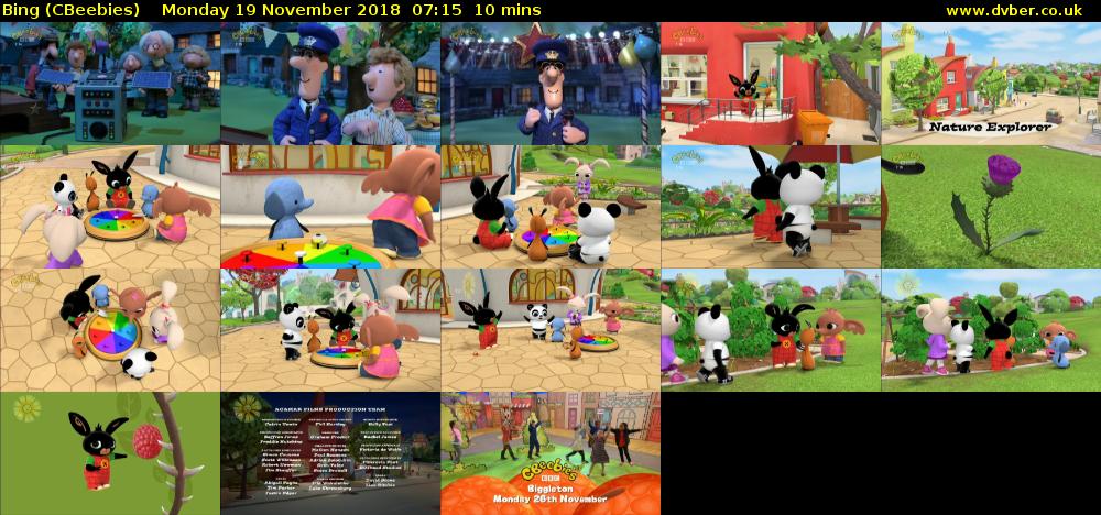 Bing (CBeebies) Monday 19 November 2018 07:15 - 07:25