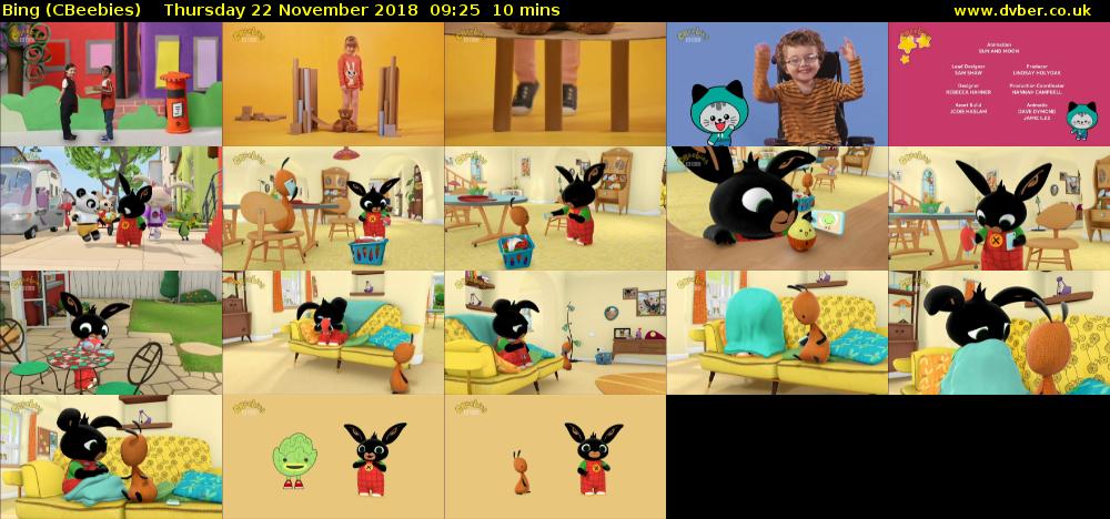 Bing (CBeebies) Thursday 22 November 2018 09:25 - 09:35
