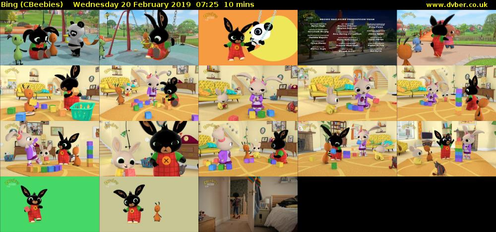Bing (CBeebies) Wednesday 20 February 2019 07:25 - 07:35