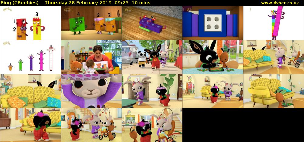Bing (CBeebies) Thursday 28 February 2019 09:25 - 09:35