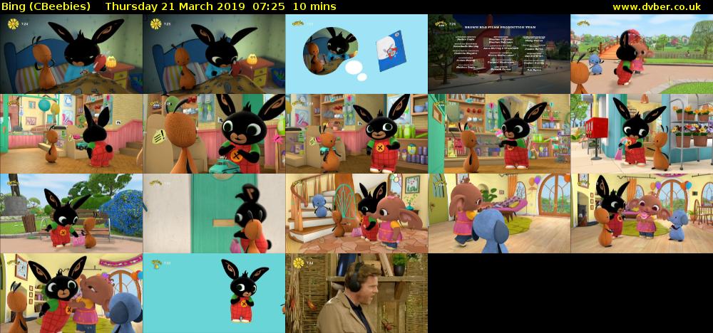 Bing (CBeebies) Thursday 21 March 2019 07:25 - 07:35