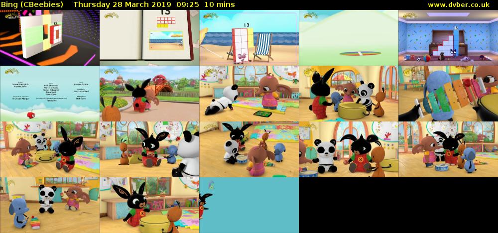 Bing (CBeebies) Thursday 28 March 2019 09:25 - 09:35