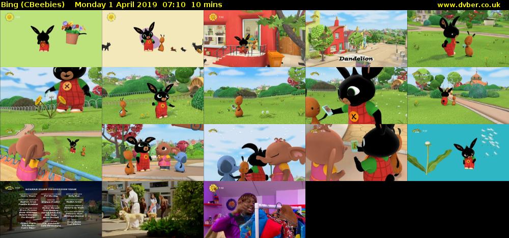 Bing (CBeebies) Monday 1 April 2019 07:10 - 07:20