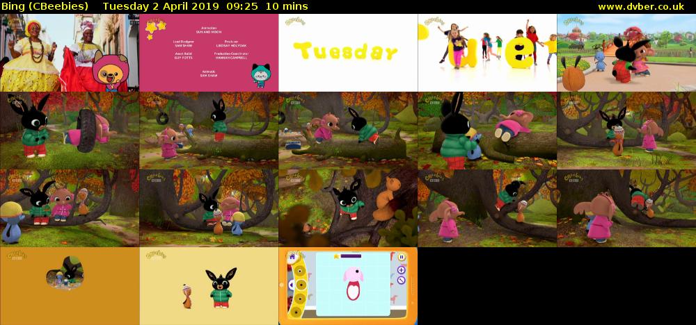 Bing (CBeebies) Tuesday 2 April 2019 09:25 - 09:35