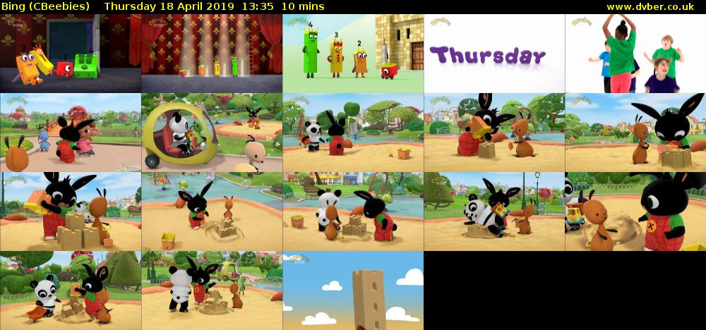 Bing (CBeebies) Thursday 18 April 2019 13:35 - 13:45