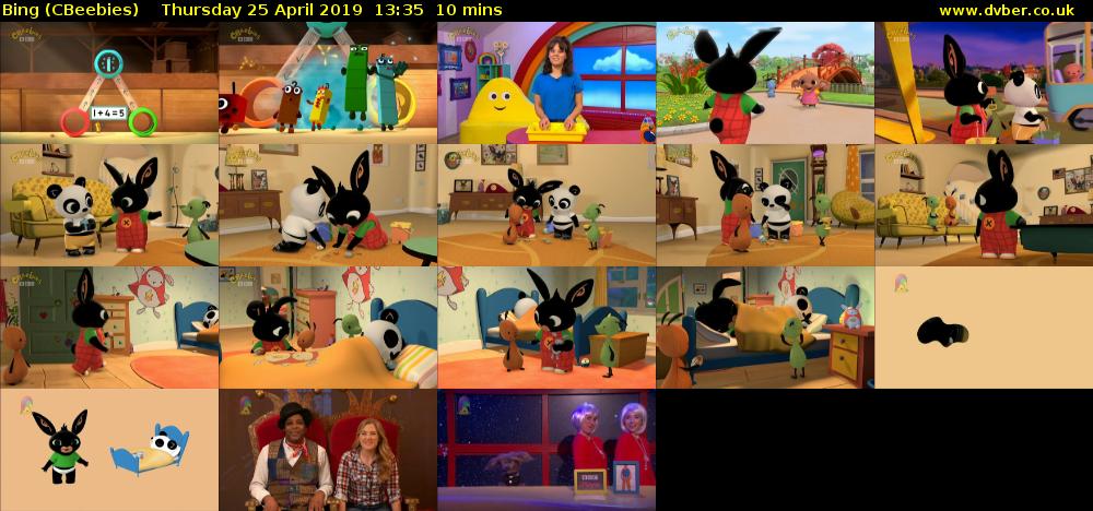 Bing (CBeebies) Thursday 25 April 2019 13:35 - 13:45